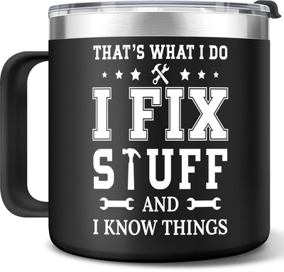 Best Birthday Gifts for Men - Cool Fathers Day Gifts for Dad from Daughter Son - Christmas Day Gifts for Him Husband Step Dad New Dad Bonus Dad - 16 Oz Stainless Steel Mug Tumbler (Black)