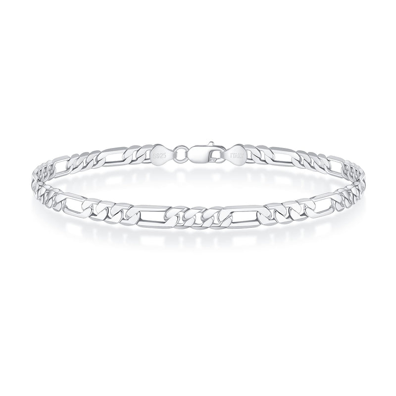 Silver Bracelet for Men Mens Bracelet Solid 925 Sterling Silver Clasp Figaro Bracelet for Men 4mm Chain Bracelet for Men Mens Silver Bracelet Sterling Silver Bracelet for Men Mens Jewelry 8.5 Inches
